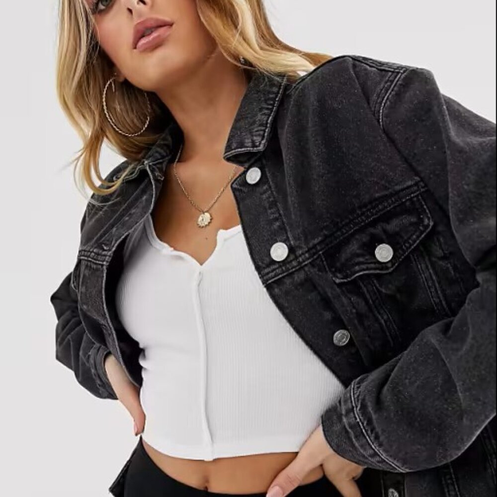 Misguided Denim Jacket Black Oversized Petite Womens Size 4 New with Tags